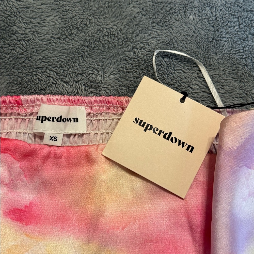 superdown Pastel Tie-Front Strapless Crop Top in Pink & Purple - Picture 5 of 5